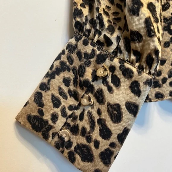 Rebecca Taylor Lynx Print Long Sleee 100% Sulk Blouse